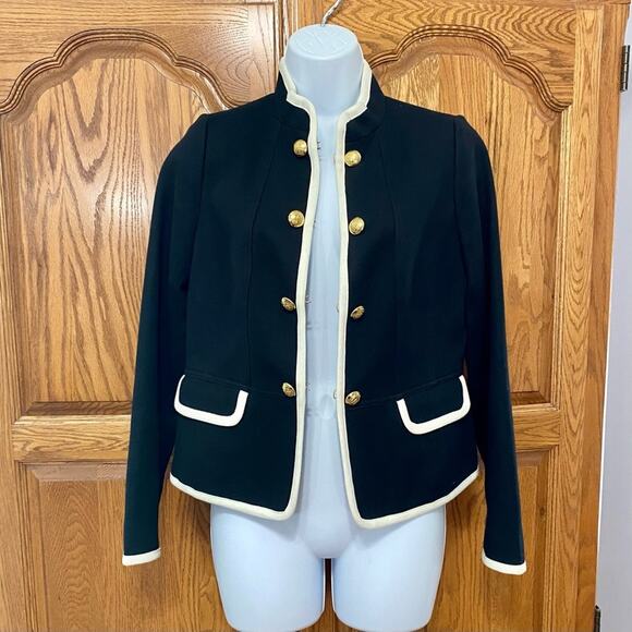 Talbots Military Jacket Gold Buttons Black W/ White Trim Jacket Women’s Sz 2 - Picture 15 of 16